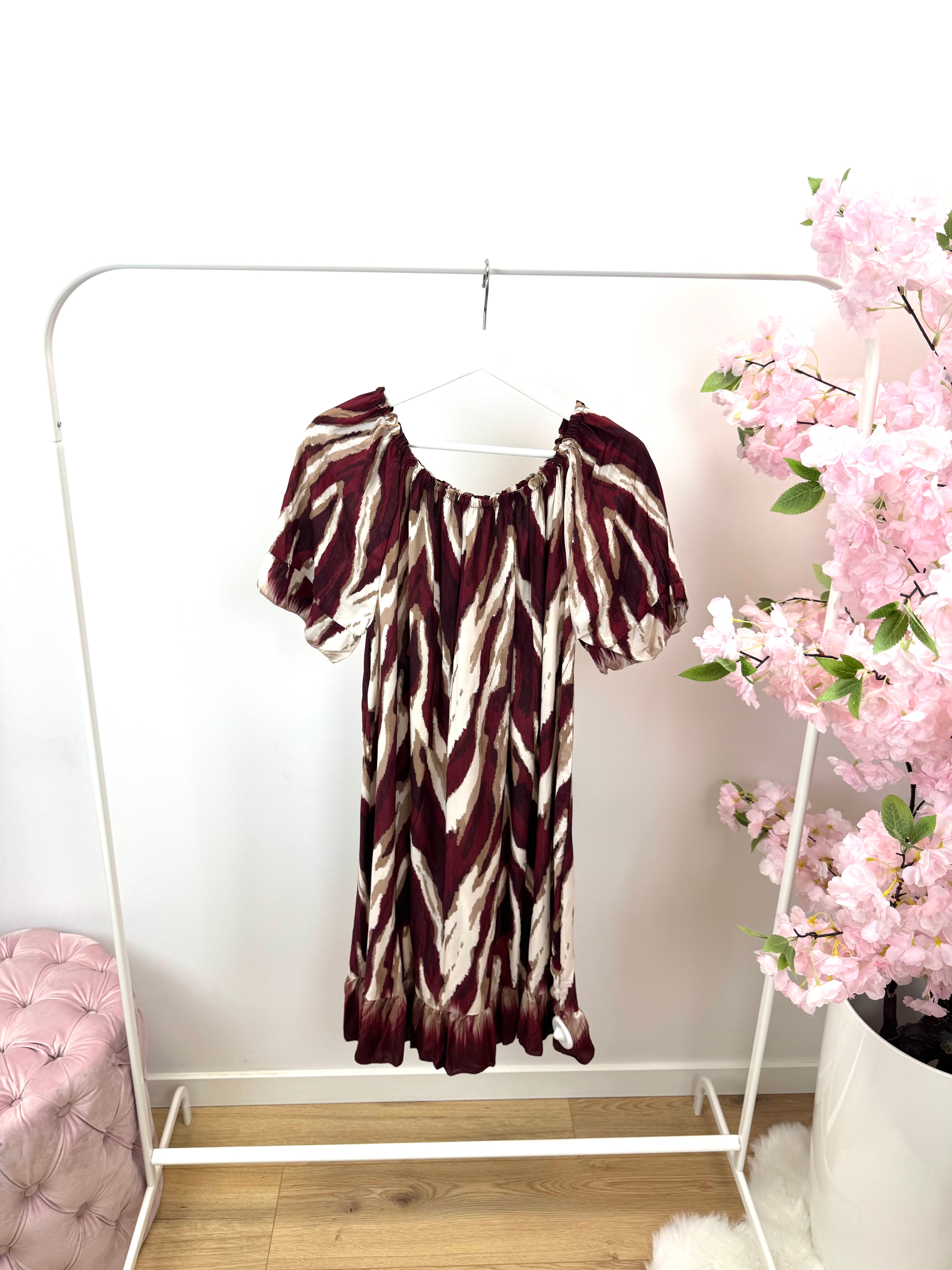 Jurk bordeaux/beige 0440