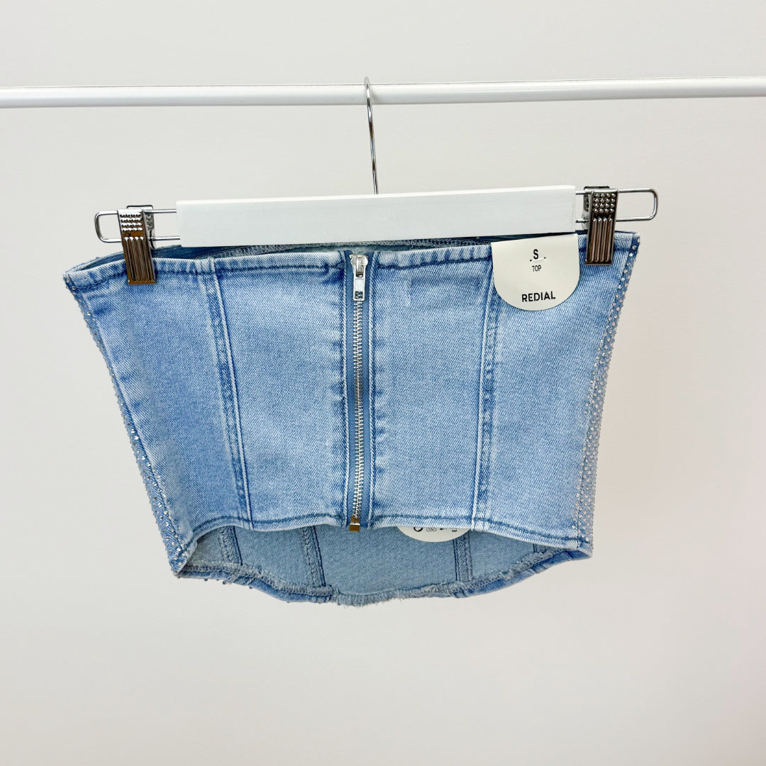 Miss D top Redial blauw glitter