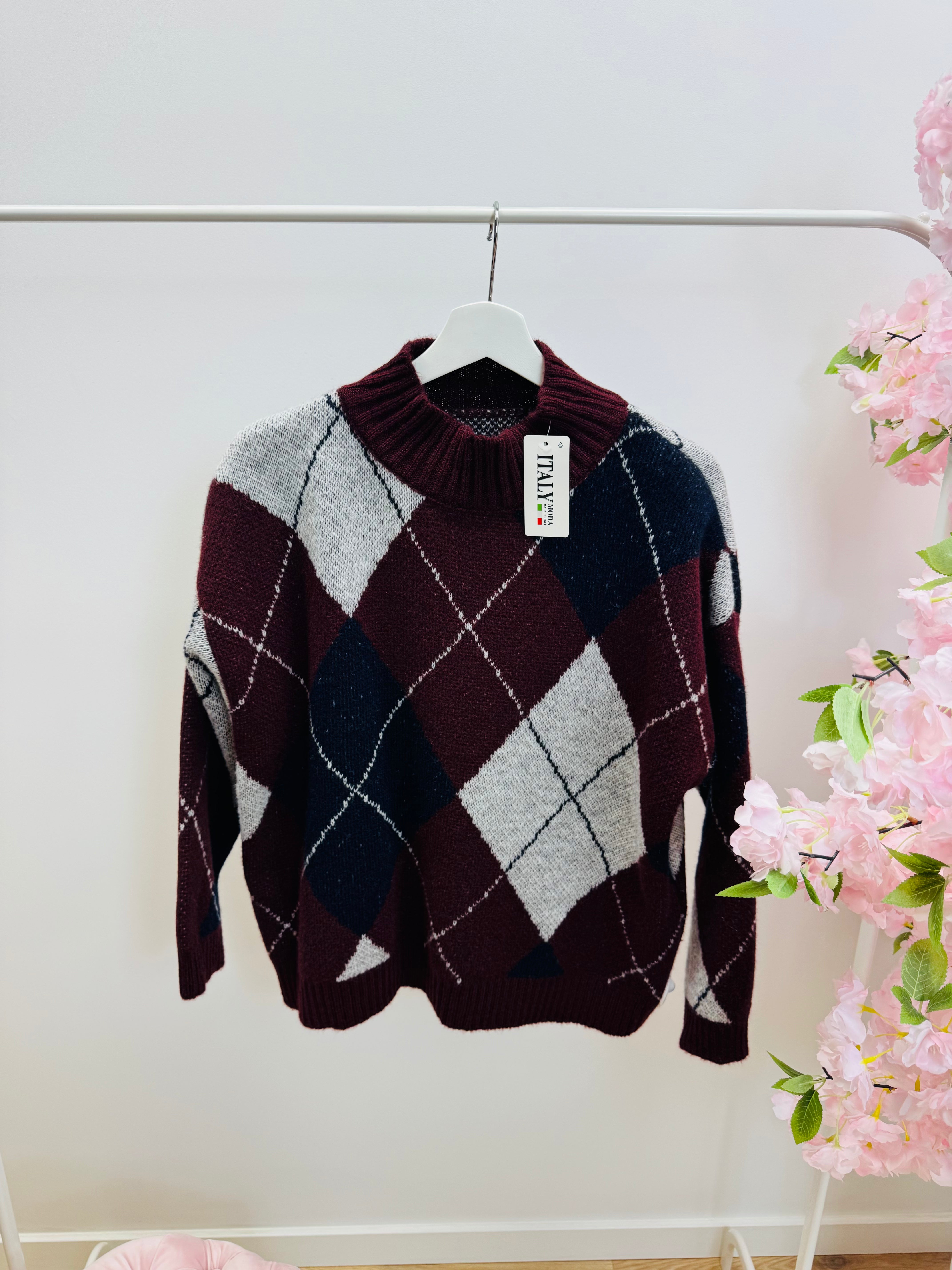 Trui ruit bordeaux 0012